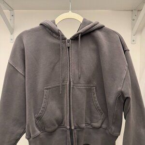 Cozy Fleece Boyfriend Boxy Zip Hoodie Faded Coal Grey